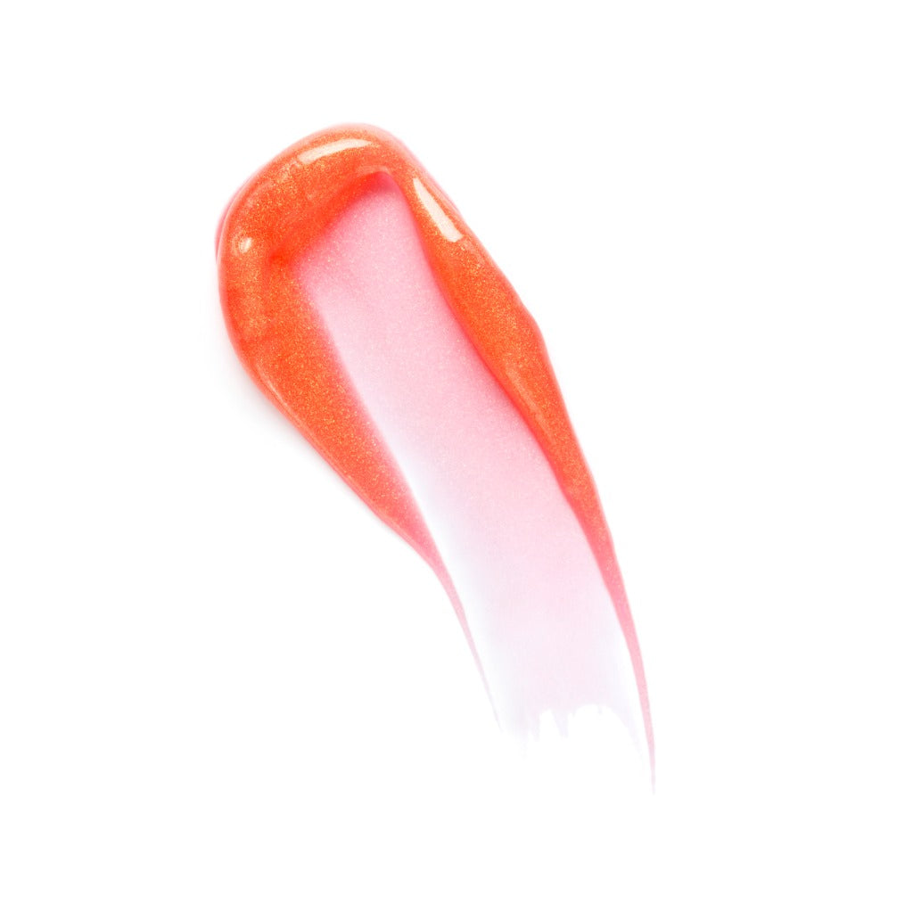 Orange lip gloss with a bright, hydrating glossy finish.