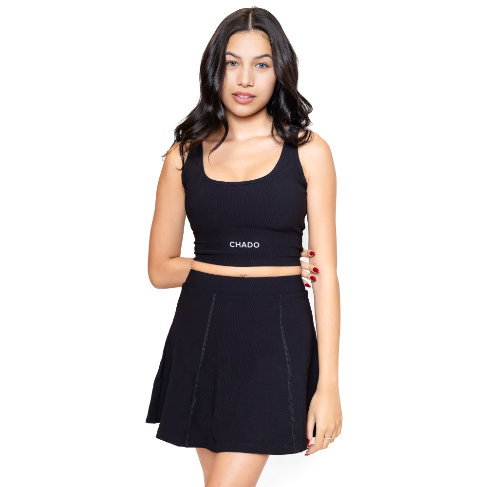 Black Chado High-Waist Tennis Set - Sleek Sports Wear for Yoga and Gym