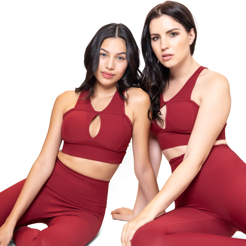 Bold Red Sportswear Set for Women - High Waist Leggings & Bra from Chado